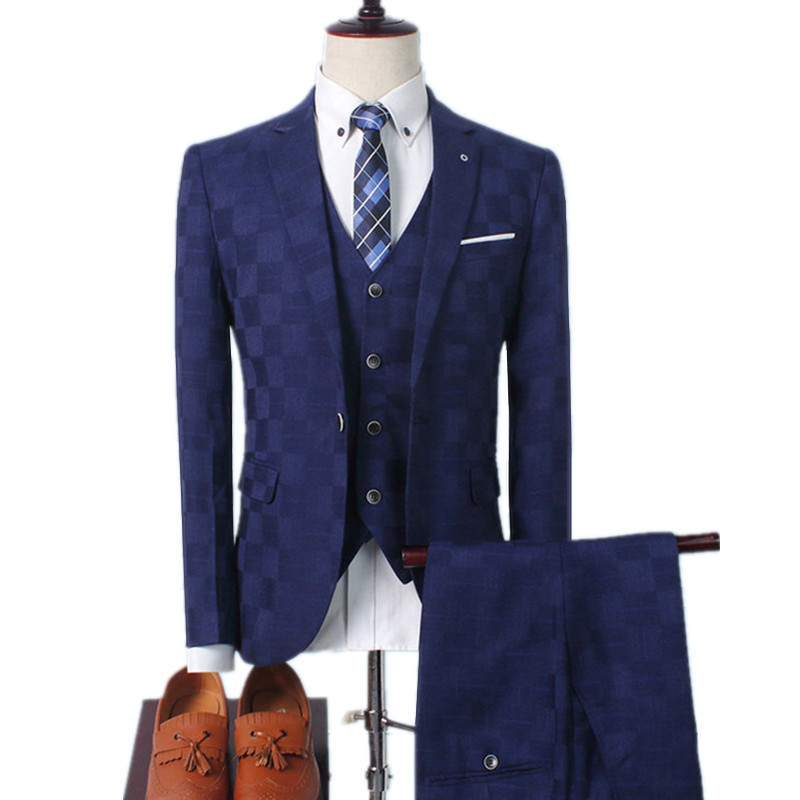 Men's Suits & Blazers Plaid Suit Men Blazer Vest Pants Business British Style We 220823