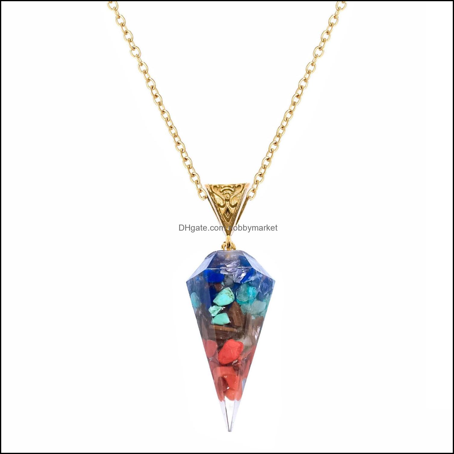 Retro Resin Reiki Healing Colorf Chips Stone Cone Pendant Chakra Orgone Energy Pendants Pendum Amet Orgonite Crystal Necklace Drop Delivery
Retro Resin Reiki Healing Colorf Chips Stone Cone Pendant Chakra Orgone Energy Pendants Pendum Amet Orgonite Crystal Necklace Drop Delivery