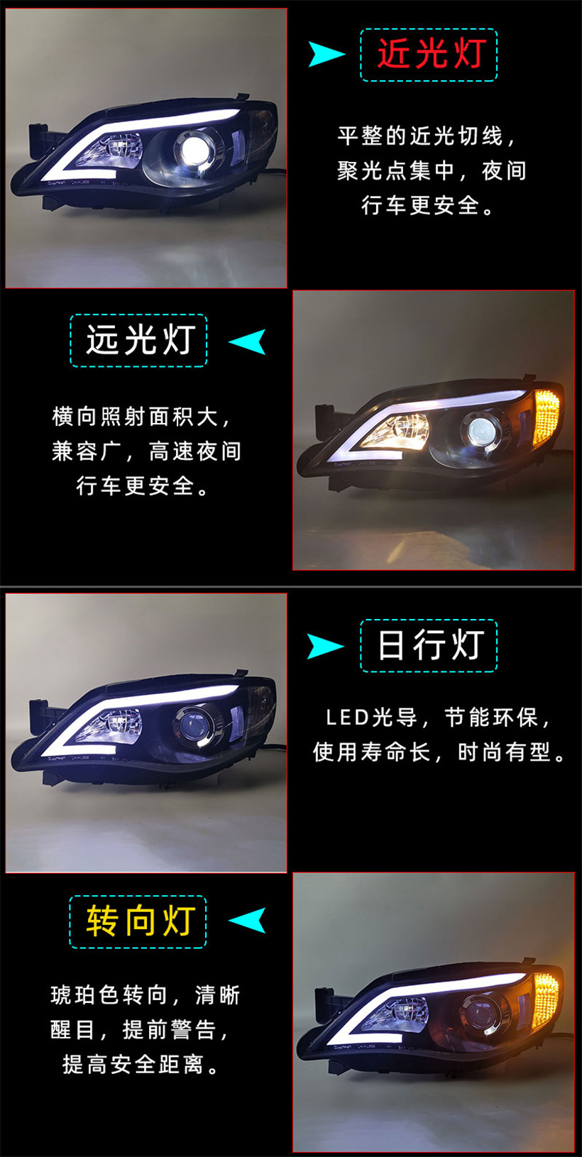 Car Headlights For Subaru WRX LED Headlight Assembly 2005-2012 High Beam Daily Lights Turn Signal Front Lamp