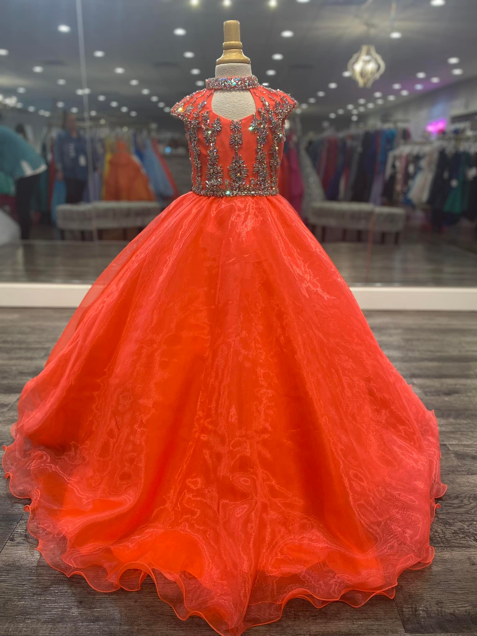 High Collar Girl Pageant Dress 2022 Ballgown Crystals Organza little Kid Birthday Formal Party Gown Toddler Teens Preteen Floor-Length Little Miss Ora
