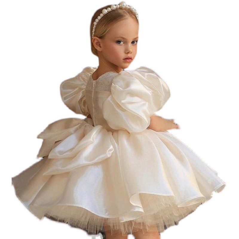 New Arrival Flower Girls Dresses Long little girls Robes de fête Beads First Communion Dresses V Neck Lace Ball Gown Girls Pageant Gowns