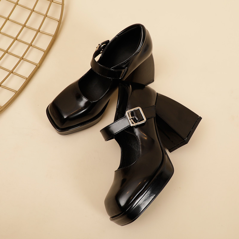Spring Women's High Heels 9cm Retro Mary Janes Shoes with Platform Square Toe Shallow Pumps Thick OULYYYOGO 220328