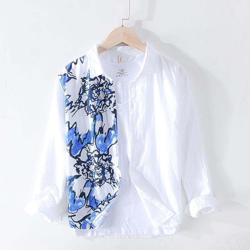 Men's Dress Shirts Cotton Linen Men Shirt Breathable Long Sleeve 2022 Casual White Patchwork Print Loose Y2402, Blue
Men's Dress Shirts Cotton Linen Men Shirt Breathable Long Sleeve 2022 Casual White Patchwork Print Loose Y2402, Blue