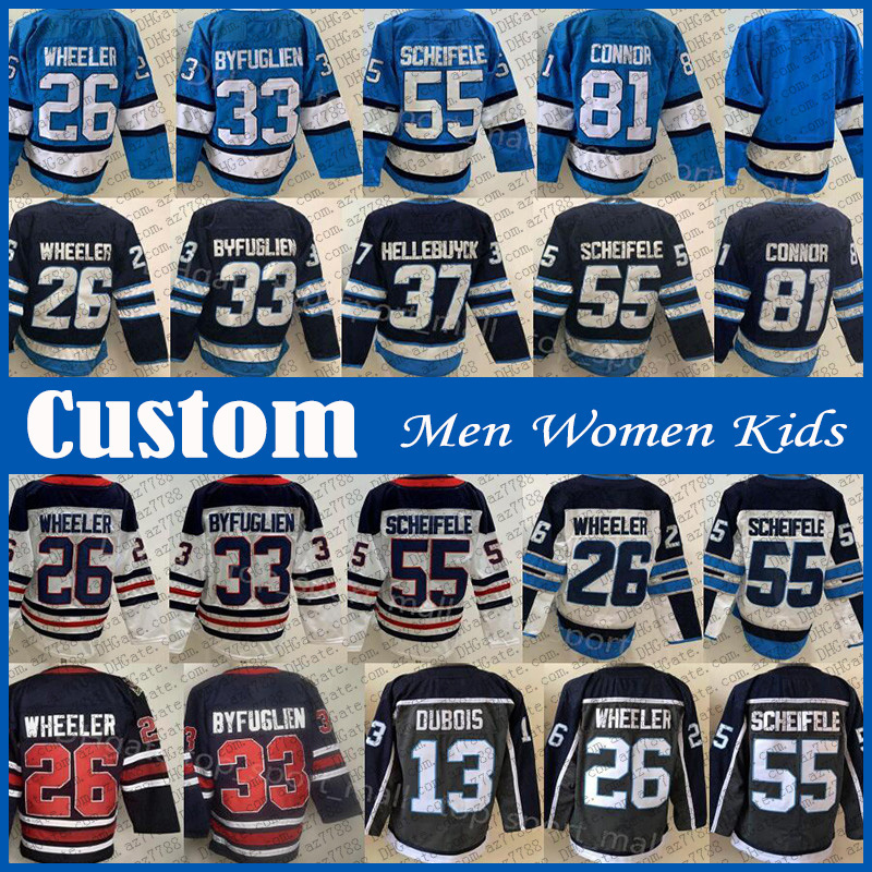 

26 Blake Wheeler Mark Scheifele Custom Men Women Kid Hockey Jersey Pierre-Luc Dubois Connor Hellebuyck Nikolaj Ehlers Kyle Connor Teemu Selanne Bobby Hull Neal Pionk, Shown