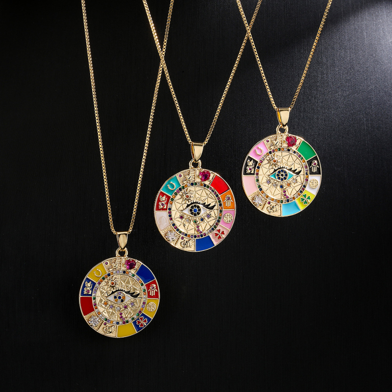 New Arrival Rainbow Color Enameled Evil Eye Pendant Necklace for Gift