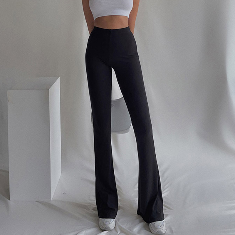 Women High Waist Bell Bottom Pants Autumn Winter Black Slim Fleece Warm Flared Trousers Korean Fashion Harajuku Clothing 220325