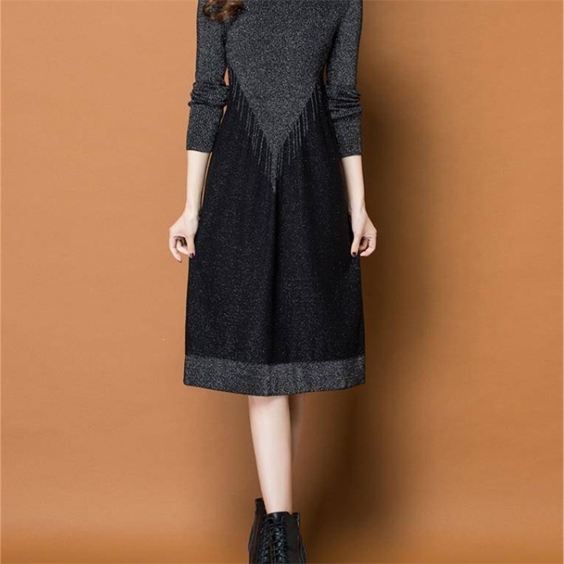 Women Dress Spring Autumn Winter Long Sleeve Black Knitted Dress Simple Elegant Party Midi Dress Plus Size vestidos de festa 35 201008