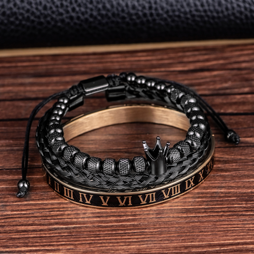 Luxury Enamel Roman Bracelet Royal Crown Charm Men Stainless Steel Geometry Pulseiras Open Adjustable Bracelets Couple Jewelry