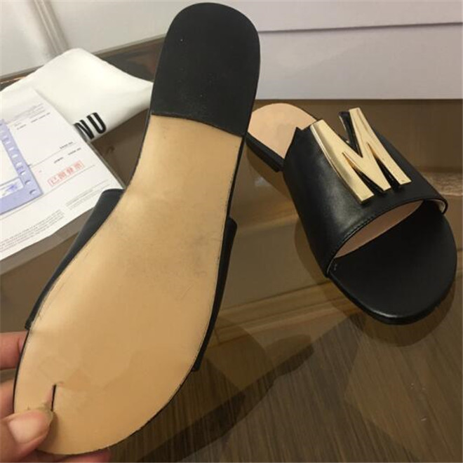 High quality Womens Sandals Fashion Flats Slippers Black White Genuine Leather Slides Summer Shoes Ladies Flip Flops