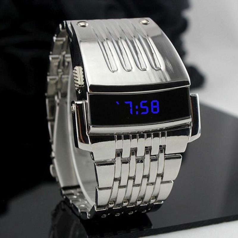 Wristwatches Fashion Blue LED Display Wide Stainless Steel Band Men Digital Wrist Watch Gift, Silver
Wristwatches Fashion Blue LED Display Wide Stainless Steel Band Men Digital Wrist Watch Gift, Silver