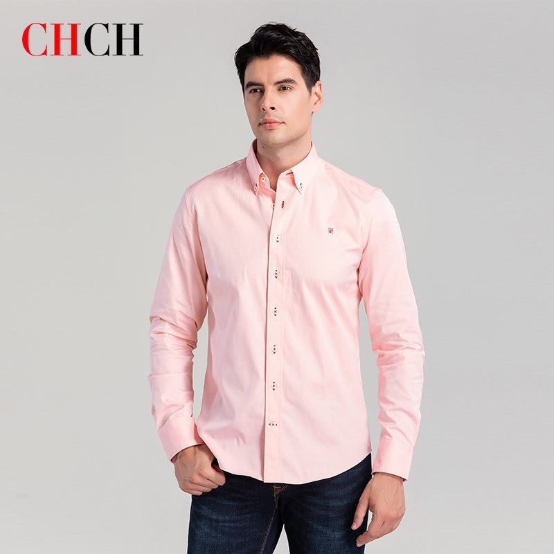 CHCH Fashion 100%Cotton Long Sleeve Shirt Solid Slim Fit Male Social Casual Business White Dress Shirts cloth 220322