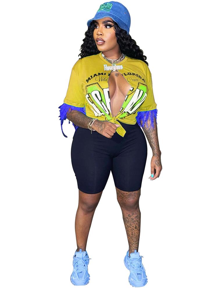 Women' Tracksuits Skinny Shorts 2 Piece Sets Women Feathers Half Sleeve Tops And Suit Summer Print Lace Up Hollow Sexy High Street OutfitsW, Green
Women' Tracksuits Skinny Shorts 2 Piece Sets Women Feathers Half Sleeve Tops And Suit Summer Print Lace Up Hollow Sexy High Street OutfitsW, Green