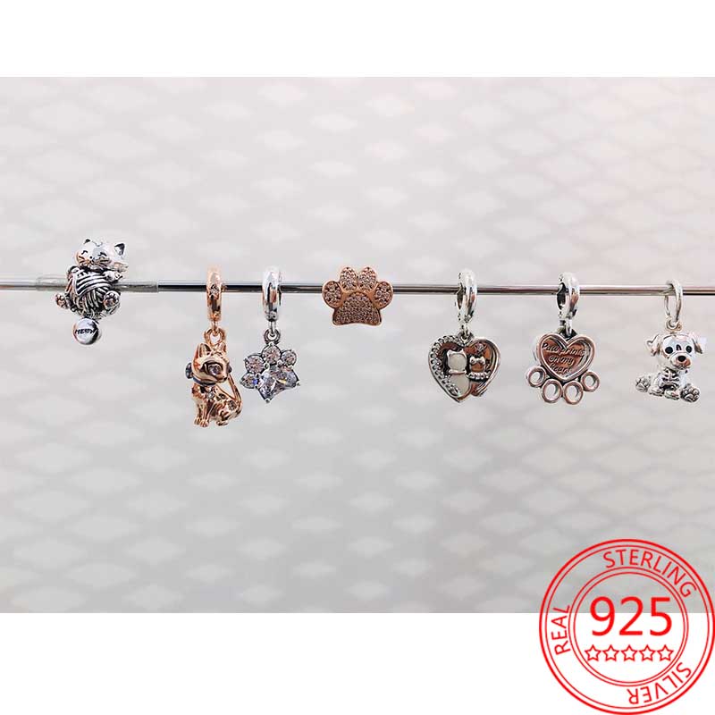 New Trendy 925 Sterling Silver Charm Gorgeous Shiny Paw Print Pendant Kitten Charm Fitted Bracelet DIY Jewelry Gift Making