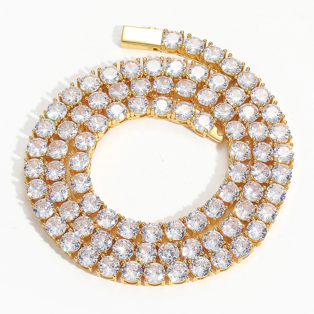 Hip Hop Tennis Chains Jewelry TopBling 5A Zircon Diamond Necklaces Spring Clasp 18k Real Gold Plated 3mm 4mm 5mm