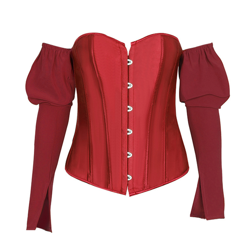 Satin Off Shoulder Sexy Corset Tops with Long Sleeves Outwear Lacing Bustier Tops Fashion Victorian Streetwear Midnight Party Clubwear Plus Size XXS-6