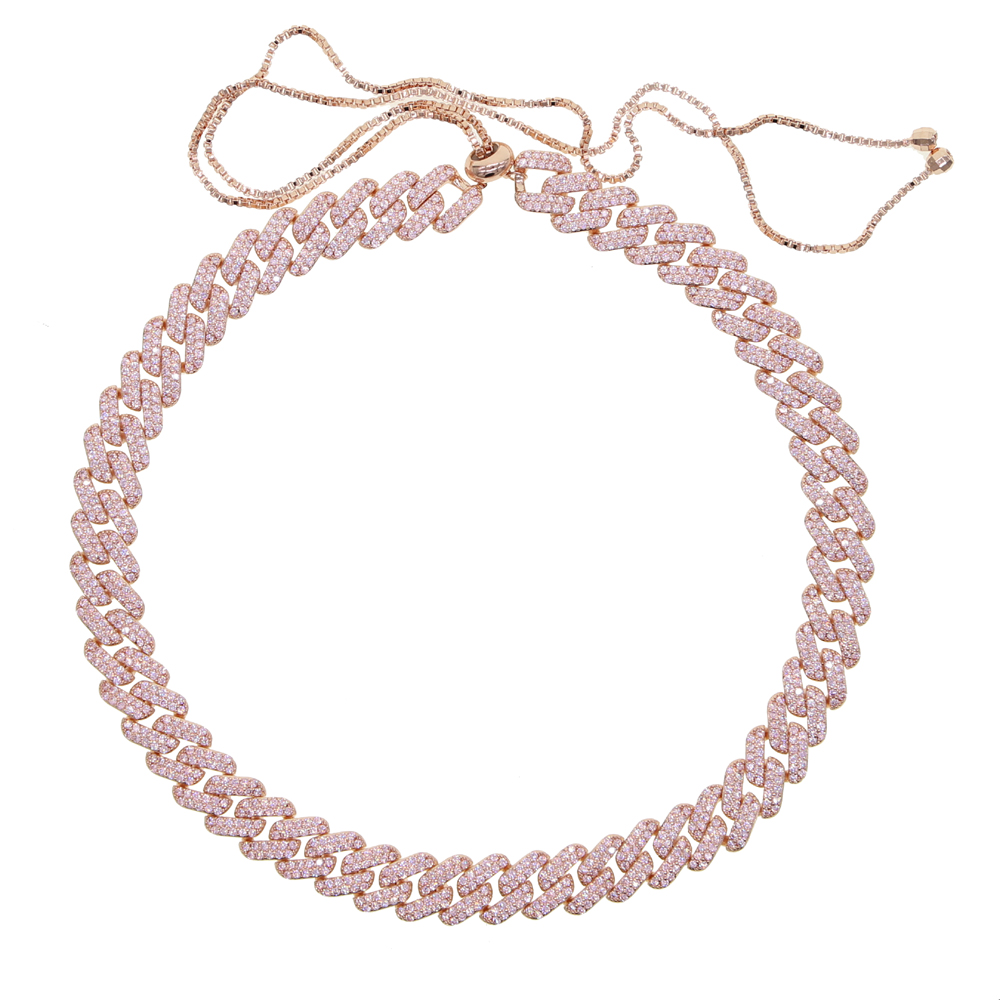 Silver Color CZ Cuban Chain Choker Necklace Hip Hop 2 Row 5A CZ Iced Out Adjust Size Necklaces For Women Jewelry New Arrived