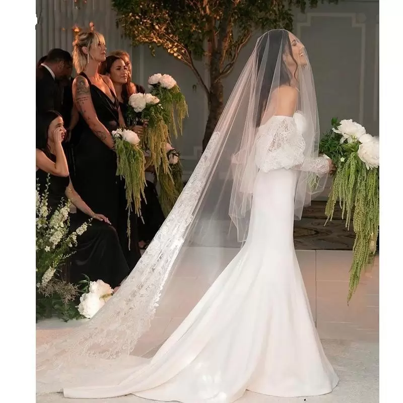 Long Sleeves 2022 Mermaid Wedding Dresses Bridal Gown Sweetheart Neck Custom Made Satin Floor Length Lace Plus Size Vestidos De Novia Mariee