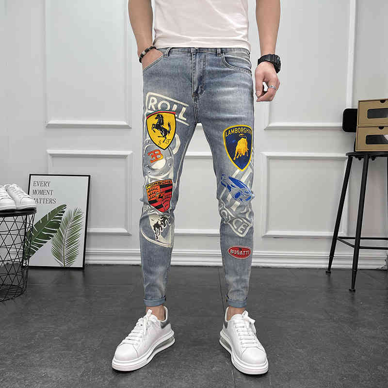 Fashion brand printed jeans men's 2022 spring and autumn new trend Korean slim fashion pants, Light blue 963
Fashion brand printed jeans men's 2022 spring and autumn new trend Korean slim fashion pants, Light blue 963