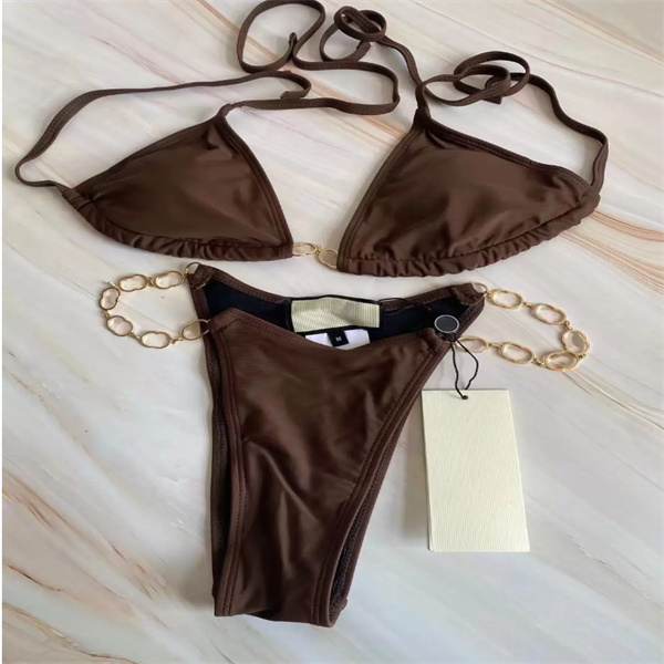 Luxur 4 Styles Swimwear Metal Chain Bikini Set Ladies Fashion Spot Female Bathers S-XL 4-Color Luxury Birthday Quality cushion tags