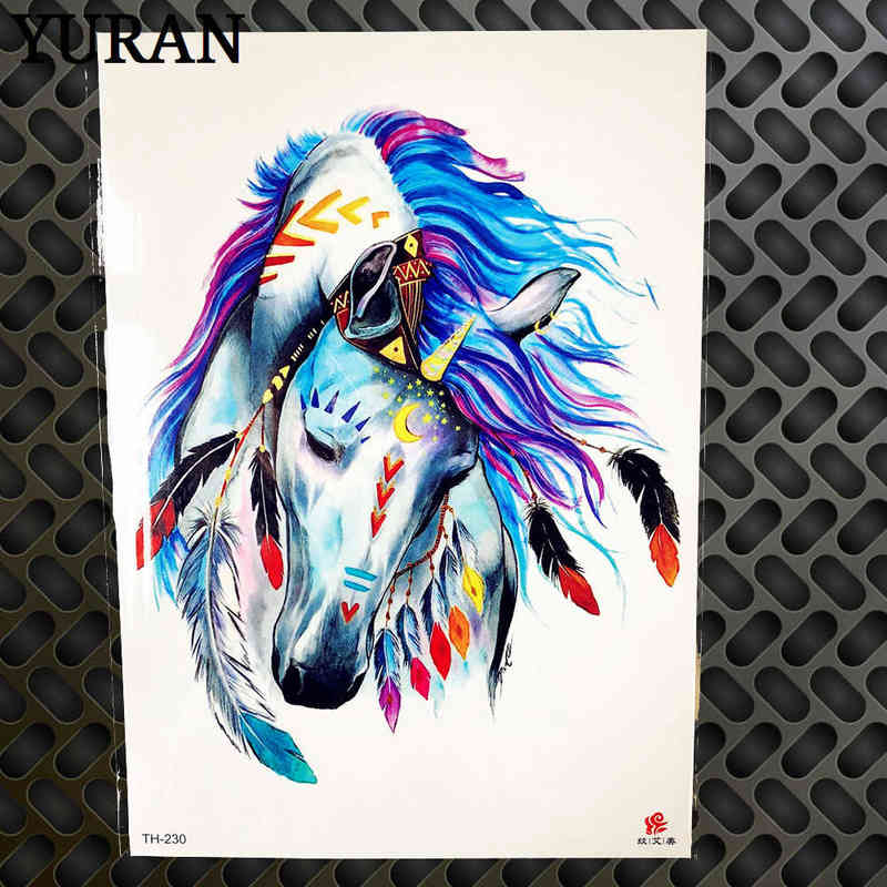 NXY Temporary Tattoo Cartoon Blue Unicorn Fairy Tales for Children Kids Waterproof Flash Sticker Girl Baby Body Art Horse 0330
