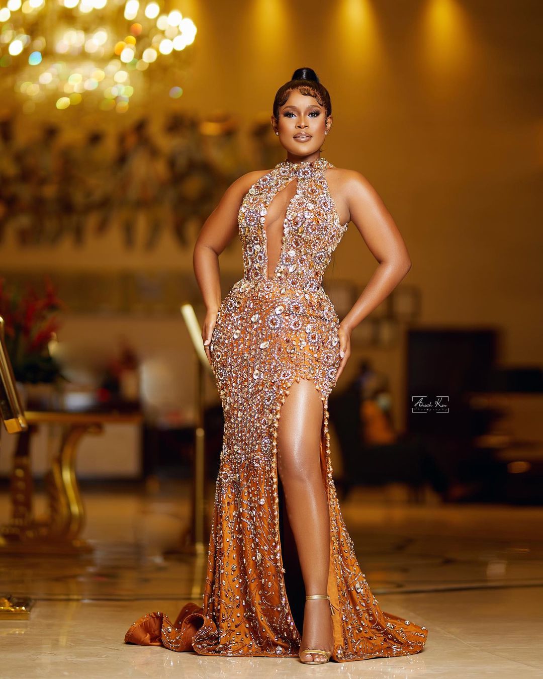 Plus Size Arabic Aso Ebi Gold Luxurious Mermaid Prom Dresses Beaded Crystals Evening Formal Party Second Reception Birthday Engagement Gowns Dress ZJ1