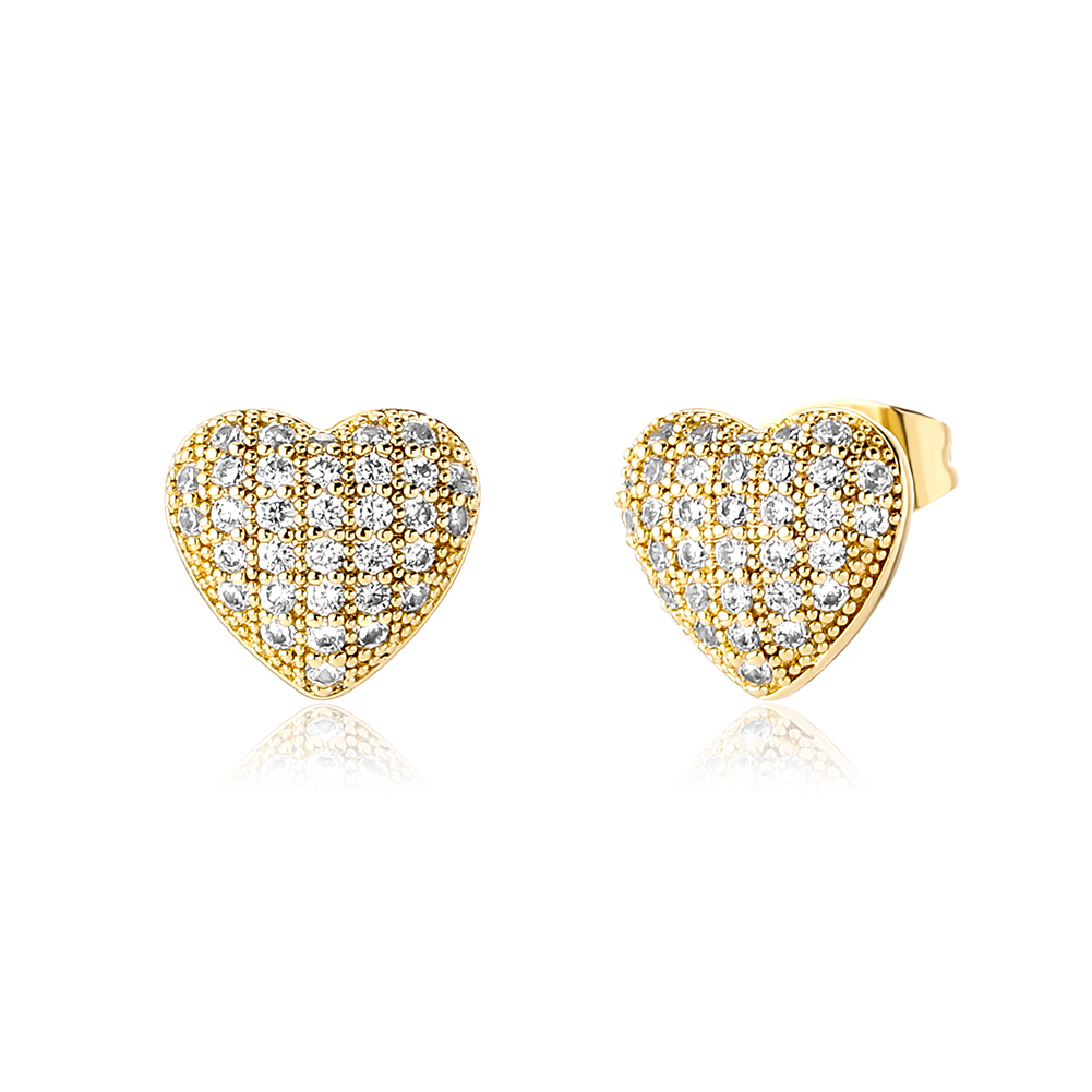 New in Cute Bling Heart Stud Earrings for Women and Men High Quality 18K Gold Plated with Iced Out CZ Stone Cubic Zirconia Earring Studs Hip Hop Fashi
