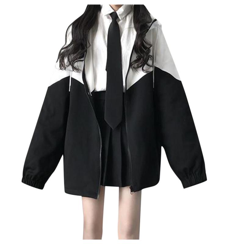 Women' Jackets Women' Black White Contrast Color Coat Zipper Hooded Casual Long JacketWomen
Women' Jackets Women' Black White Contrast Color Coat Zipper Hooded Casual Long JacketWomen