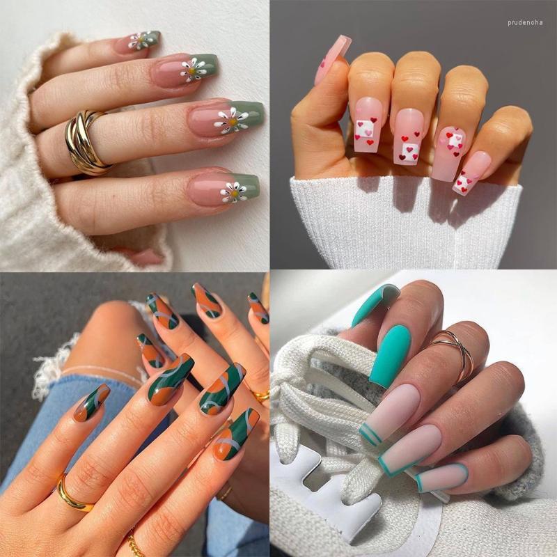 False Nails 24pcs/Box Artificial Coffin European Korean Style Flower Design French Ballerina Press On Full Fake Manicure Prud22, A2
False Nails 24pcs/Box Artificial Coffin European Korean Style Flower Design French Ballerina Press On Full Fake Manicure Prud22, A2