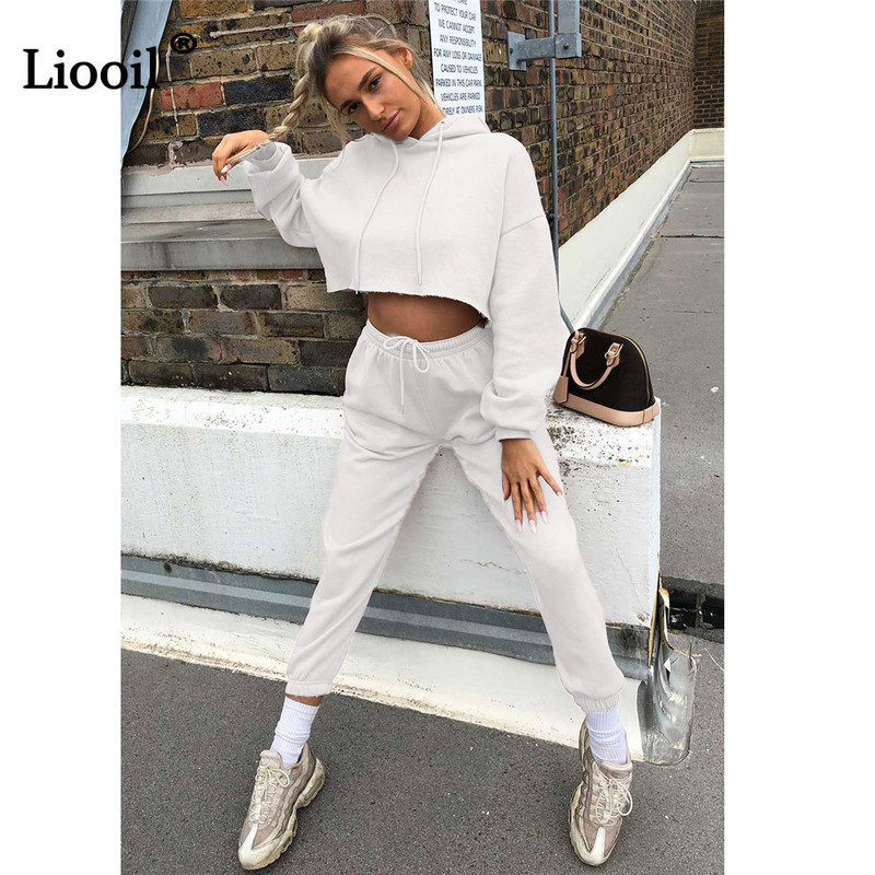 Liooil Joggers Fleece Drawstring Pencil Pant High Waist Baggy Sweatpants With Pocket Casual Fall Winter Streetwear 220325