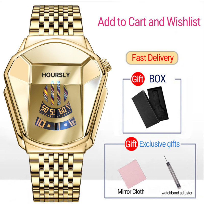 HOURSLY Trend Cool Men's Wrist Watch Stainless Steel Technology Fashion Quartz Watch For Men Relogio Masculino 220608