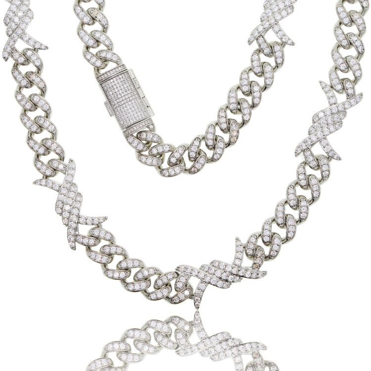 Barbed wire cuban link chain necklace for men micro pave 5A cz iced out bling hip hop men boy jewelry