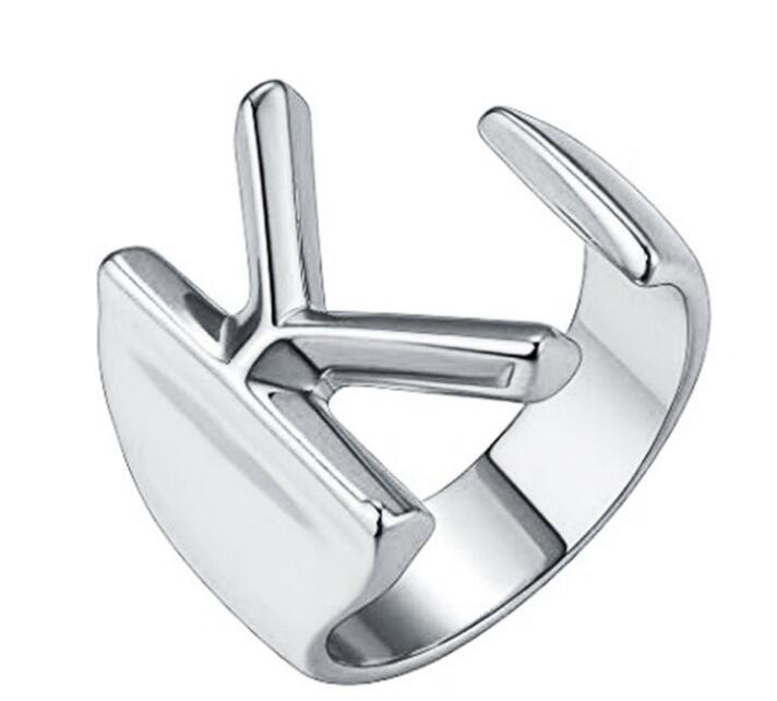 Hollow A-Z Letter Gold Color Metal Adjustable Opening Ring Initials Name Alphabet Female Party Chunky Wide Trendy Jewelry GC887