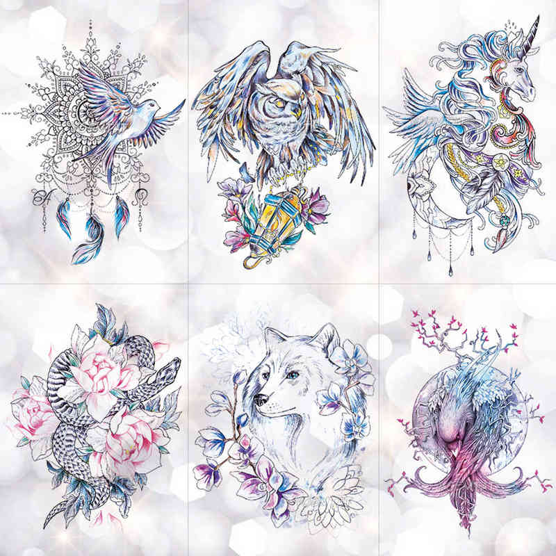NXY Temporary Tattoo Dream Catcher Moon Lotus Flower Sticker Peony Snake Owl Fox Flash s Small Body Art Waterproof Tatoo 0330