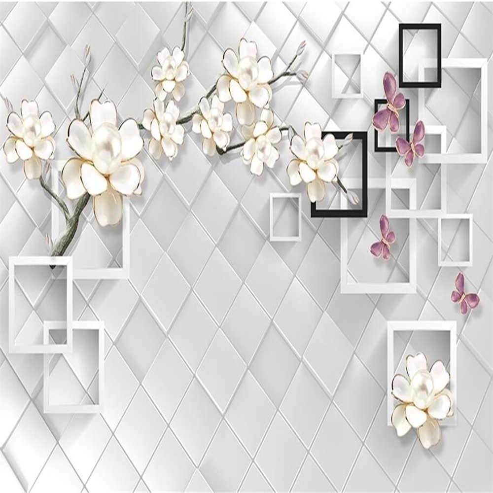 White jewel floral 3d flower wallpaper papel de parede sofa TV background home decor wallpaper papel mural