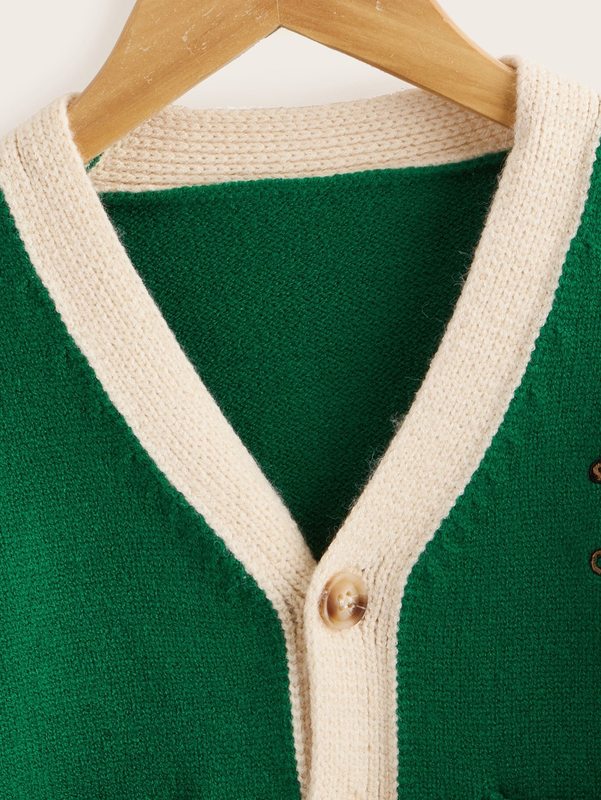 Toddler Boys Striped & Cattle Pattern Double Pocket Drop Shoulder Cardigan SHE