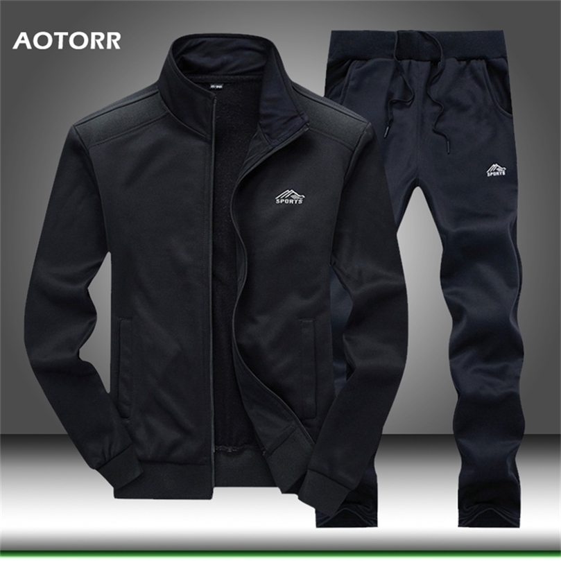 Men Tracksuit Set Polyester Sweatshirt Spring Sporting Fleece Jacket Pants Casual Men's Sports Suit Men's Sportswear 4XL 210924