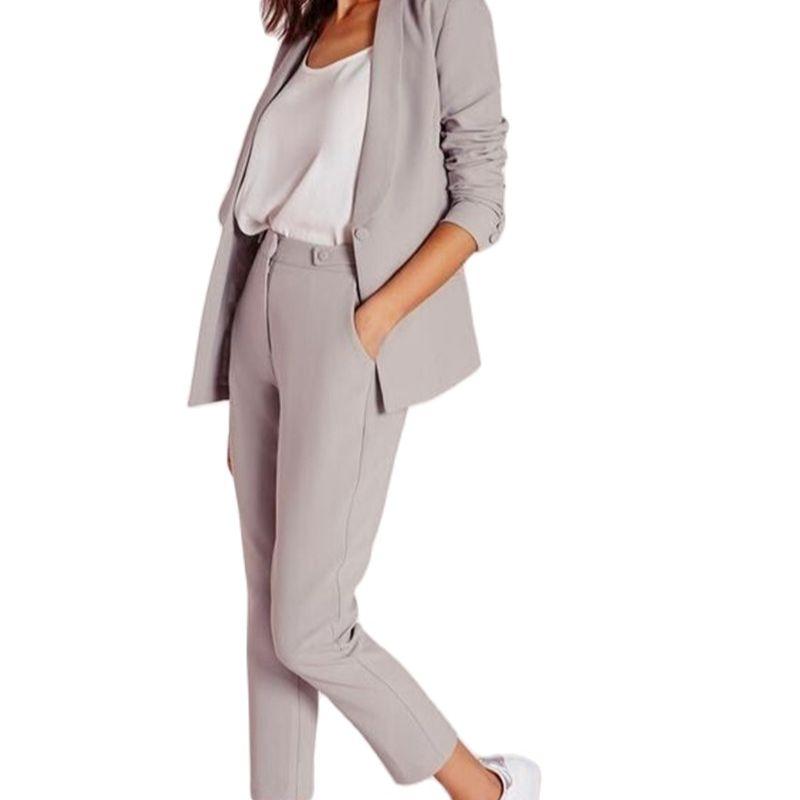 Women' Two Piece Pants Grey Women Bussiness Suit Coat One Button Notched Lapel Slim Lady Blazer Corset Trouser Set Office Female ClothingWo
Women' Two Piece Pants Grey Women Bussiness Suit Coat One Button Notched Lapel Slim Lady Blazer Corset Trouser Set Office Female ClothingWo