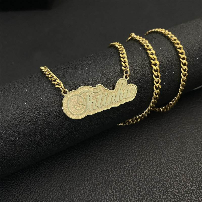 Custom Name Engraved Necklace Cuban Chain Personalized Stainless Steel Nameplate Customized Letters Pendant For Women Girl 220722