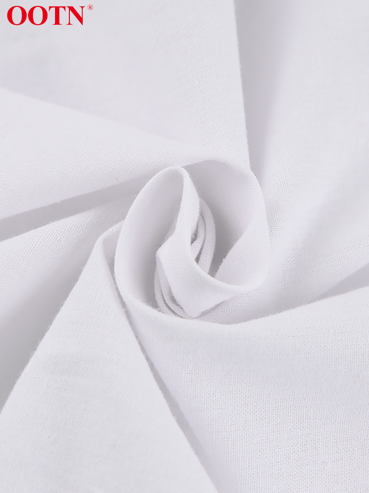 OOTN Summer Casual White Women Dress Short Sleeve O-Neck Black Solid Dress Ladies Elegant High Waist Cotton Linen Dresses 220511