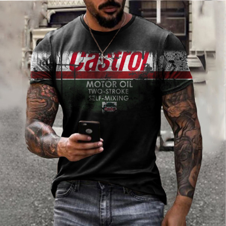 Men's o-neck top summer style castrol retro short-sleeve 3D printing ethnic alphabet Harajuku fashion Oversized T-shirt 220401