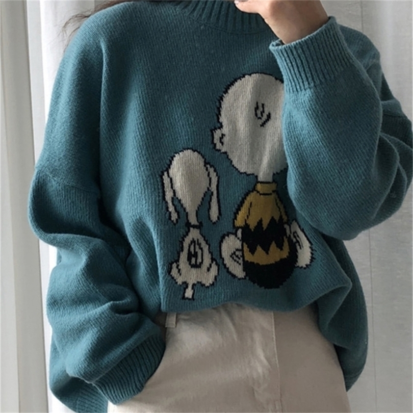 Woman Sweater Spring Winter Women Clothes New cute cartoon Pattern Loose Long sleeve pullover Sweater Women's Tops 926A