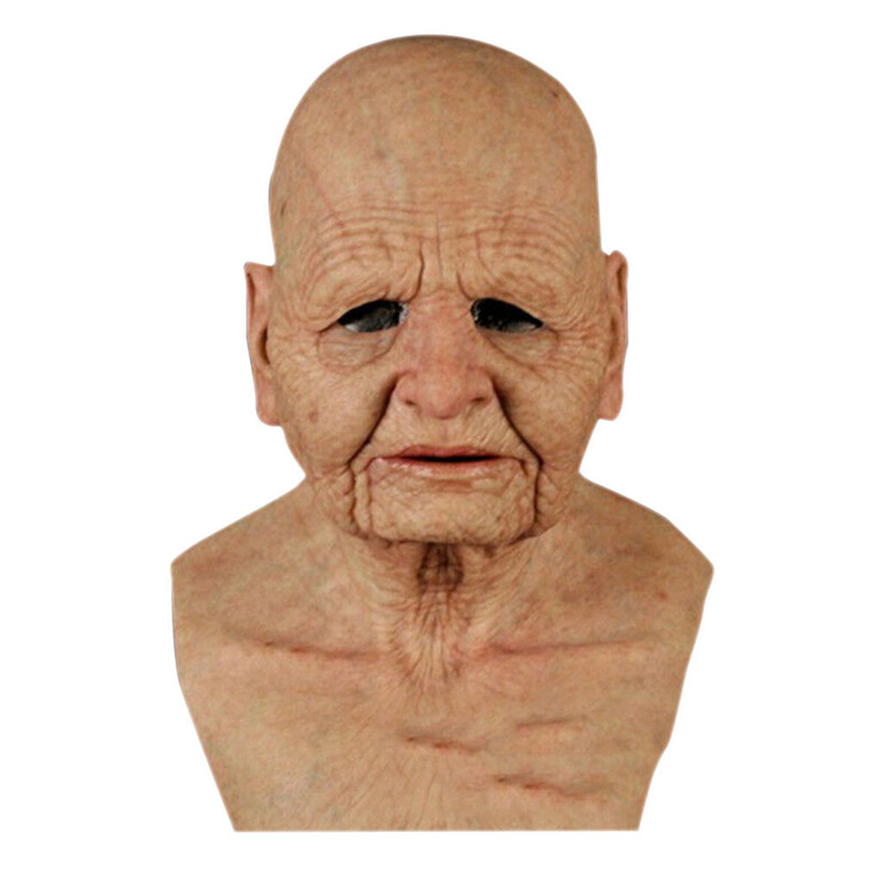 Full Latex Mask for Halloween with Neck Head Creepy Wrinkle Face Cosplay Party Props Women 2204112693106