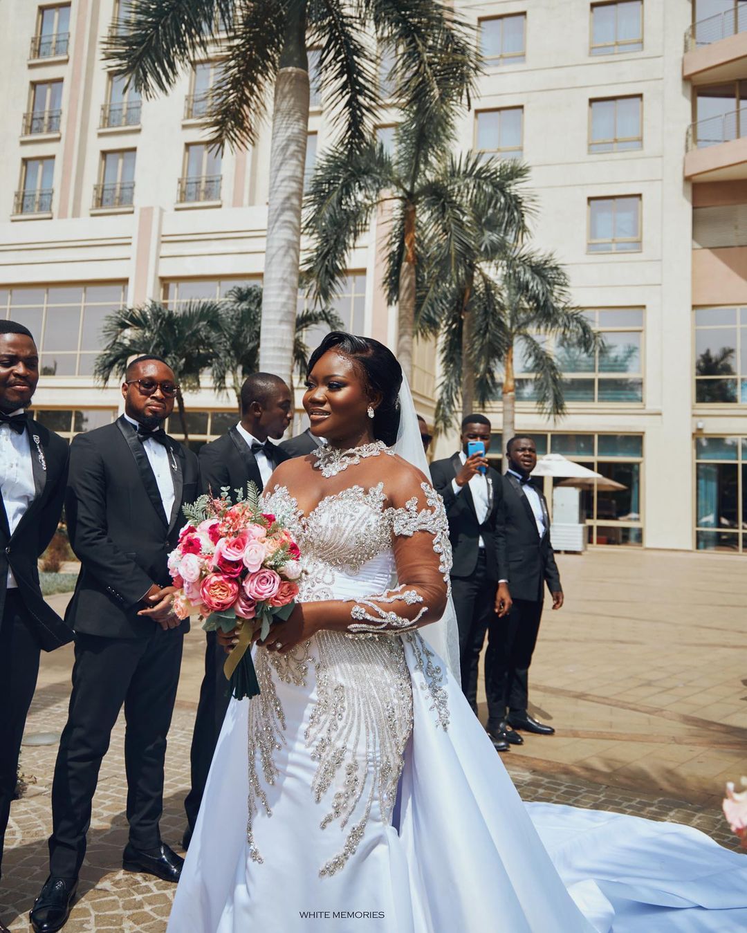 2022 Plus Size Arabic Aso Ebi Luxurious Mermaid Sparkly Wedding Dress High Neck Long Sleeves Bridal Gowns Dresses ZJ553