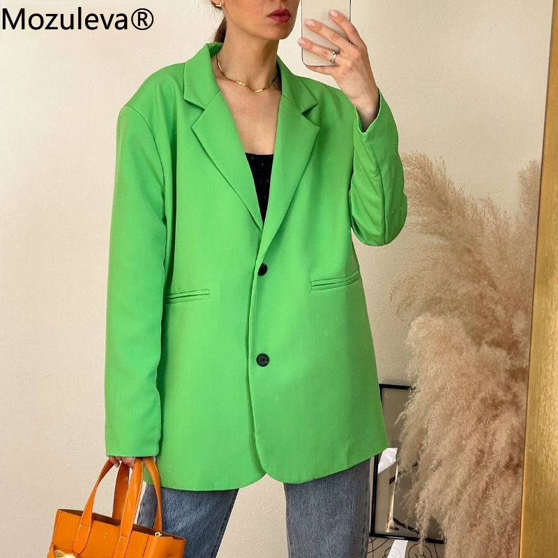 Mozuleva Chic Loose Light Pink Women Blazer Autumn Spring Single Buttons Female Oversized Suit Jacket Full Sleeve Outwear 220402