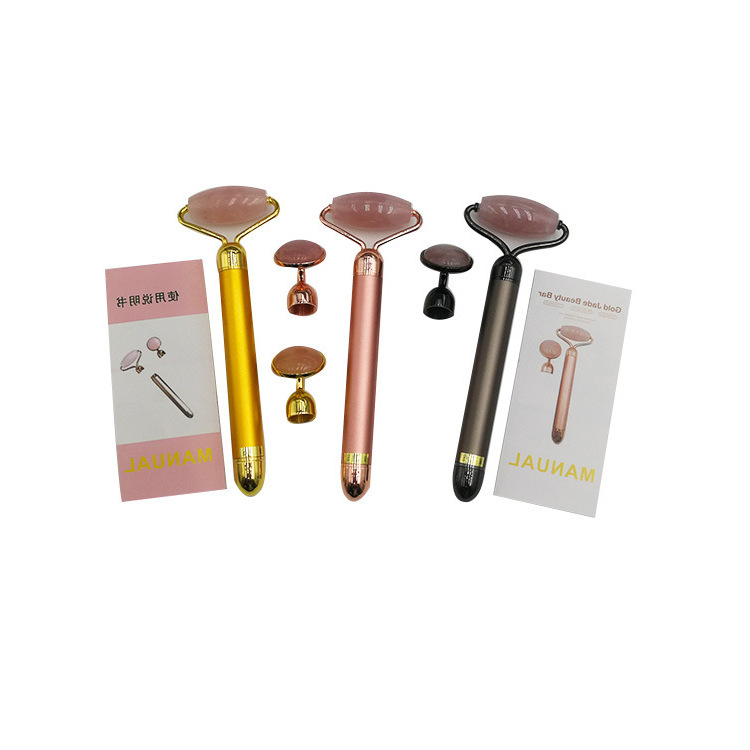 Electric Vibrating Jade Roller Natural Rose Quartz Crystal Stone Facial Jade Massager Roller Skincare Tool Wrinkle Removal Rodillo De Jade Vibratorio 