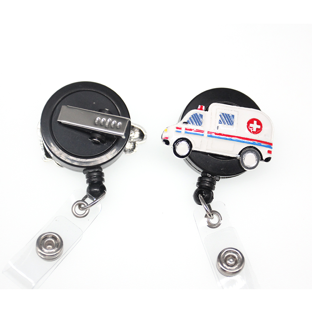 10PCS/Lot Key Rings Enamel Rhinestone Ambulance Windmill Stomach Shape ID Badge Holder With Alligator Clip Yoyo retractable reel Name Badge Reels
