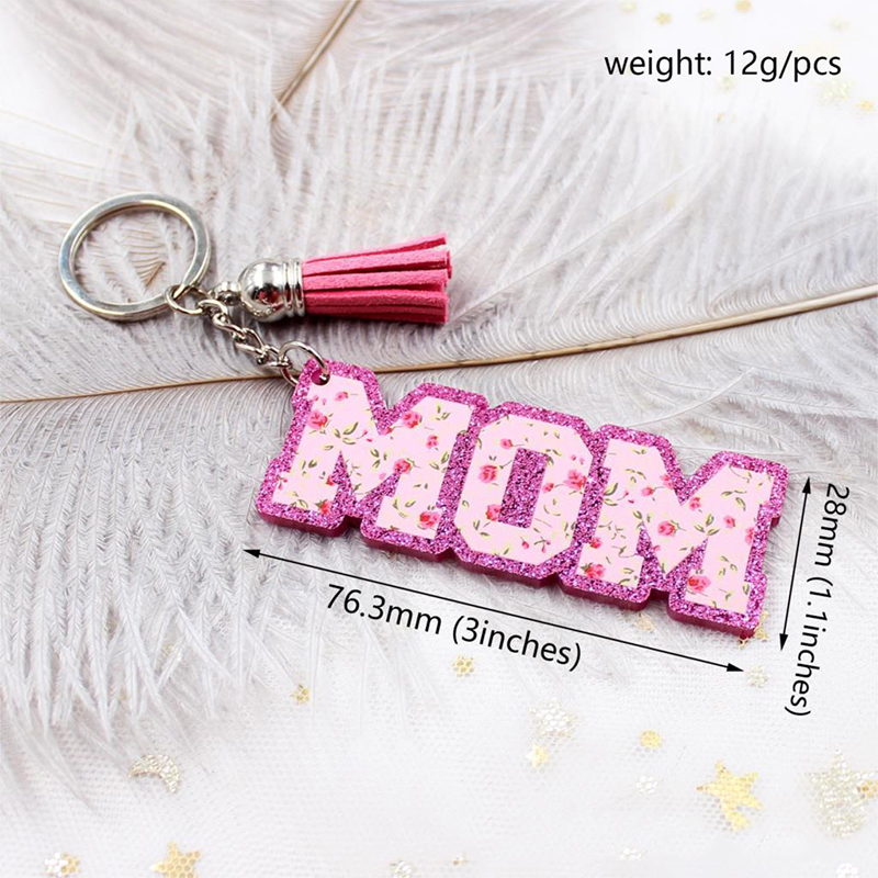 Handmade Acrylic Keychain for Mom Tassel Key Ring Mothers Day Gift Bag Mobile Accessories Wholesale