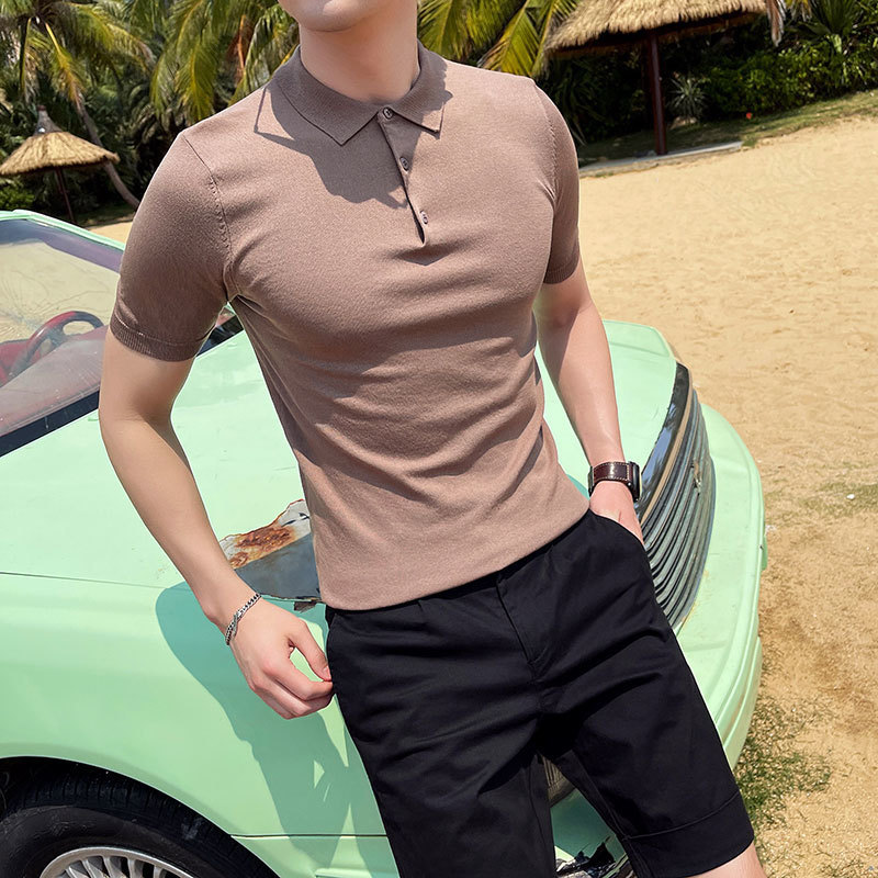 12Colors Plus Size 4XL-M Fashion Summer Short Sleeve Polo Shirts Men Clothing Ice Silk Slim Fit Casual Knit Tee Shirt Homme 220408