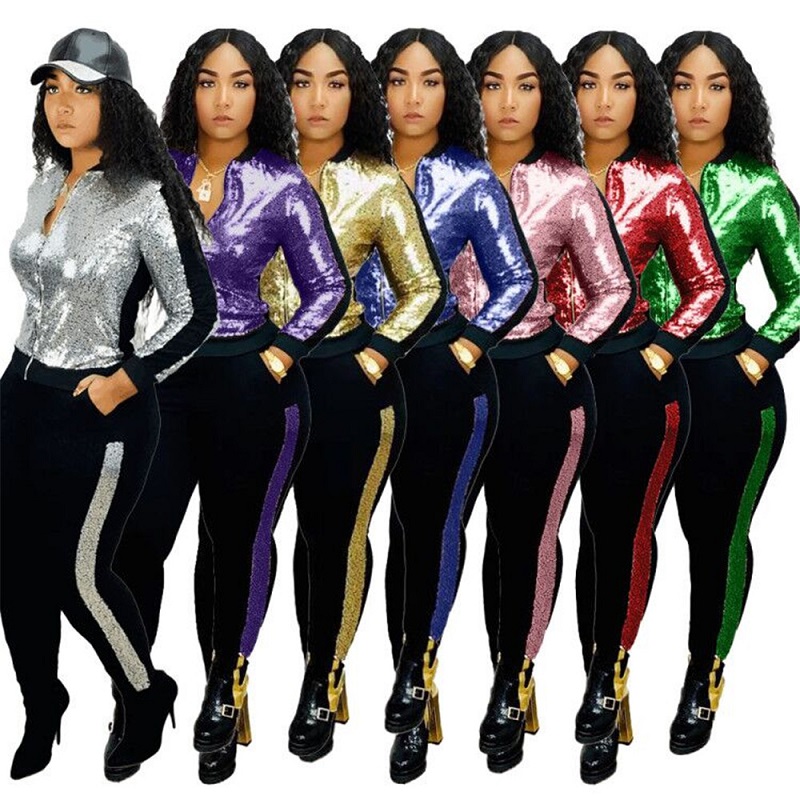 Women' clothing autumn and winter New Fashion Sequin leisure two-piece set of women' clothing, Purple
Women' clothing autumn and winter New Fashion Sequin leisure two-piece set of women' clothing, Purple