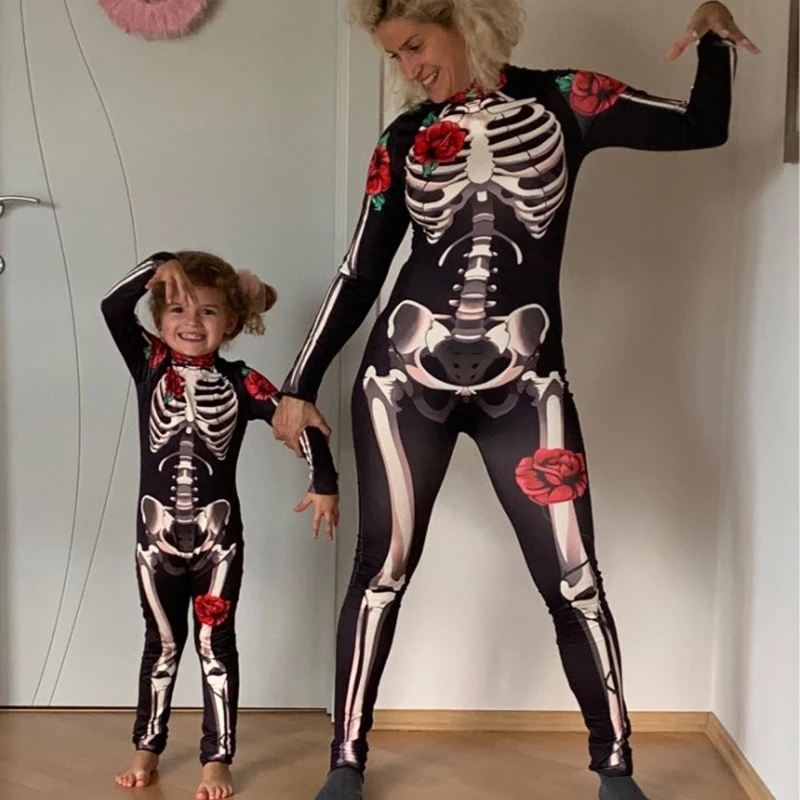 Special Occasions Skeleton Rose Kids Child Halloween Devil Ghost Jumpsuit Party Carnival Performance Scary Costume Baby Girl Day Of The Dead 220826